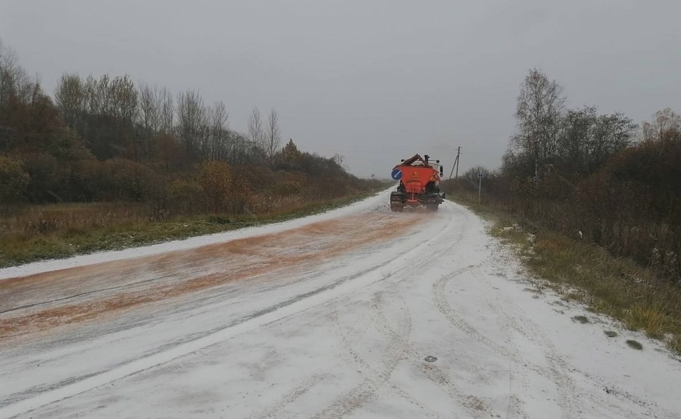 В семи районах Новгородской области дороги начали обрабатывать реагентами