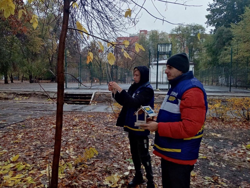 Партийцы повесили кормушки для птиц на зимний период 