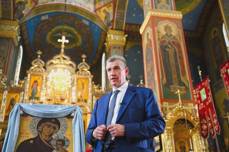 Леонид Слуцкий с делегацией посетил Свято-Николаевский собор Мариуполя 